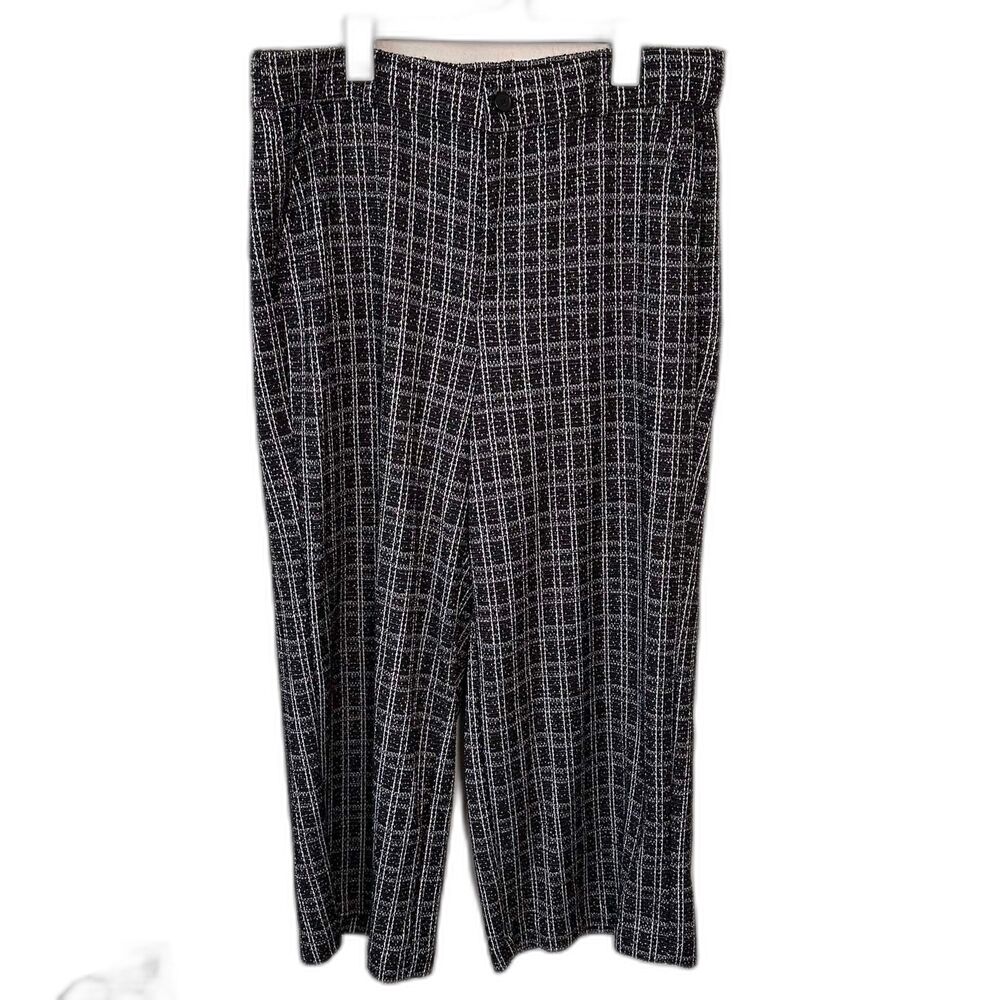 Torrid Tweed Plaid Wide Leg Pants Plus Size 20R Black White Wool Blend Chic